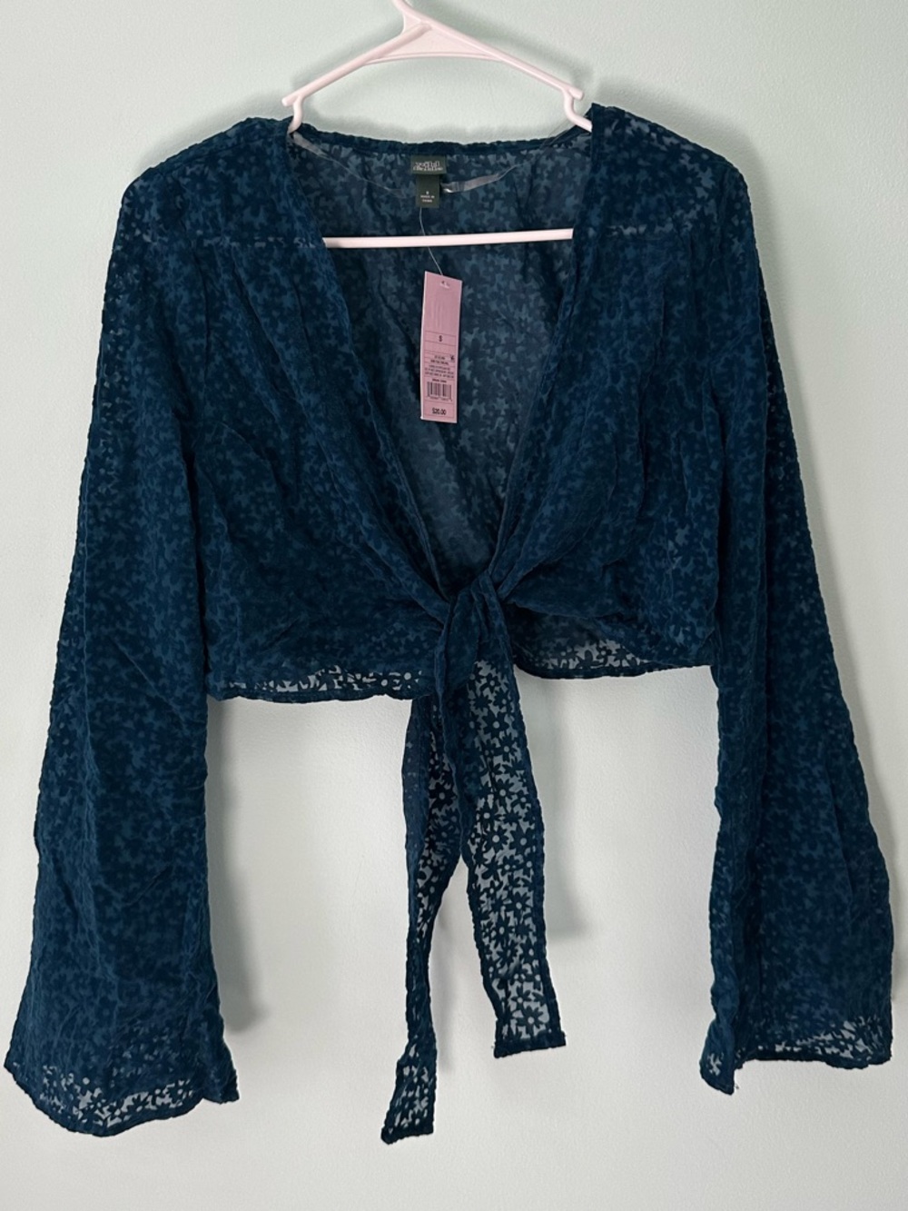 Women's Teal Tie-Front Sheer Blouse